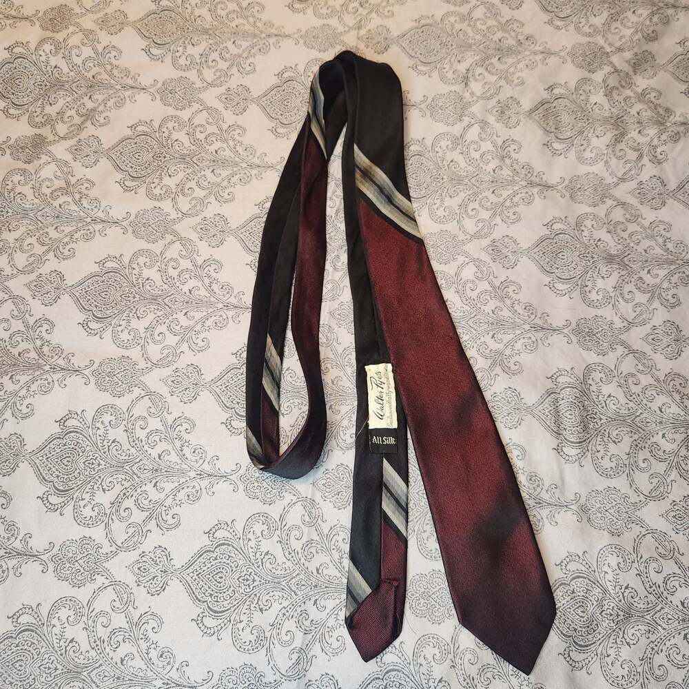 Vintage Walter Pye's All Silk Men's Necktie Burgundy Black and Grey Striped